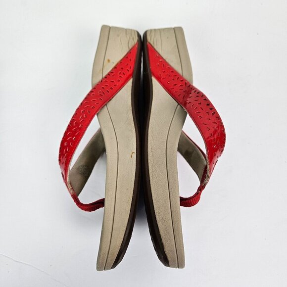 Vionic Zuma Red Faux Patent Leather Wedge Thong Orthotic Comfort Sandal 9 - Picture 4 of 12